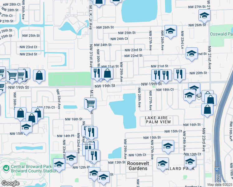 map of restaurants, bars, coffee shops, grocery stores, and more near 2901 Northwest 18th Street in Fort Lauderdale