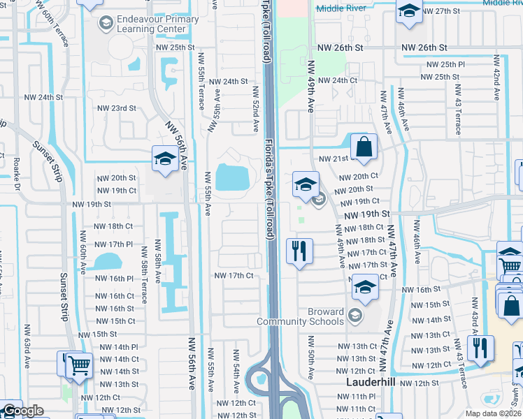 map of restaurants, bars, coffee shops, grocery stores, and more near 1870 Northwest 52nd Avenue in Lauderhill