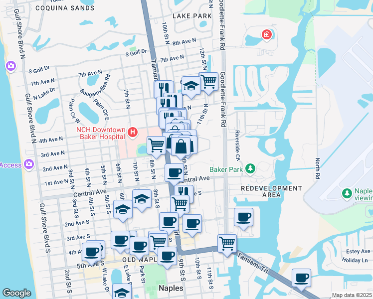 map of restaurants, bars, coffee shops, grocery stores, and more near 100 Jasmine Circle in Naples