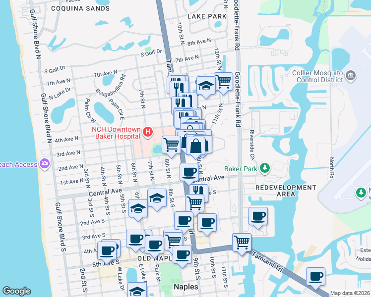 map of restaurants, bars, coffee shops, grocery stores, and more near 968 2nd Avenue North in Naples