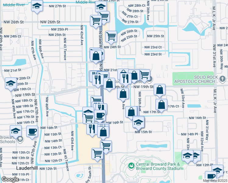 map of restaurants, bars, coffee shops, grocery stores, and more near 1823 Northwest 38th Avenue in Fort Lauderdale