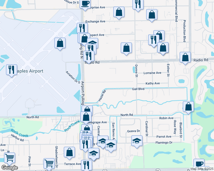 map of restaurants, bars, coffee shops, grocery stores, and more near 3440 Hazel Road in Naples