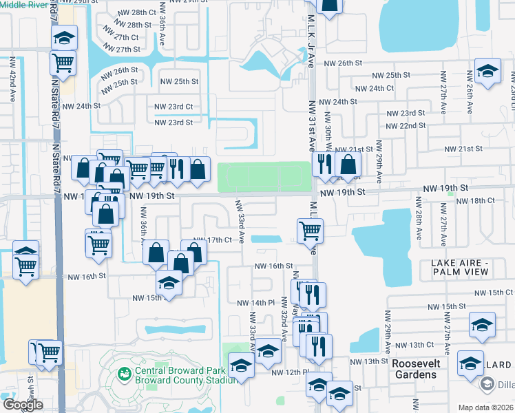 map of restaurants, bars, coffee shops, grocery stores, and more near 3240 Northwest 18th Court in Fort Lauderdale