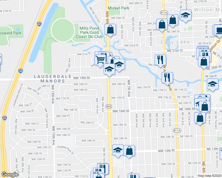 map of restaurants, bars, coffee shops, grocery stores, and more near 1712 Northwest 9th Avenue in Fort Lauderdale