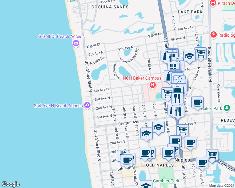 map of restaurants, bars, coffee shops, grocery stores, and more near 365 3rd Avenue North in Naples