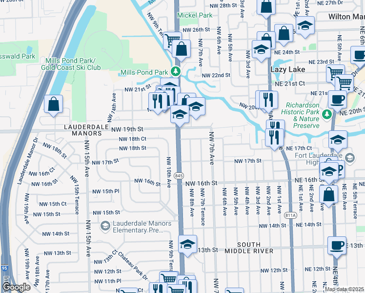 map of restaurants, bars, coffee shops, grocery stores, and more near 1712 Northwest 9th Avenue in Fort Lauderdale