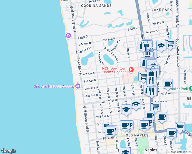 map of restaurants, bars, coffee shops, grocery stores, and more near 316 3rd Avenue North in Naples
