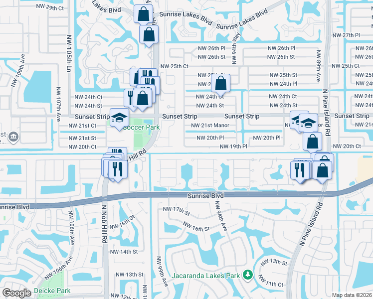 map of restaurants, bars, coffee shops, grocery stores, and more near 1877 Northwest 96th Avenue in Plantation