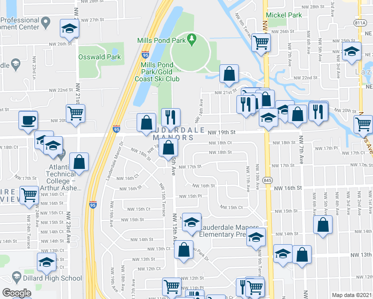 map of restaurants, bars, coffee shops, grocery stores, and more near 1712 Northwest 14th Avenue in Fort Lauderdale