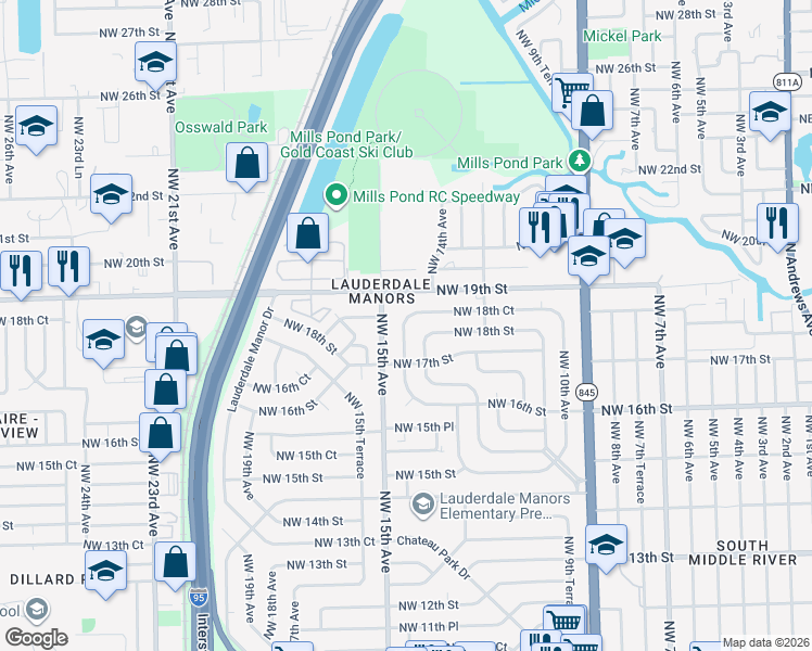 map of restaurants, bars, coffee shops, grocery stores, and more near 1712 Northwest 14th Avenue in Fort Lauderdale
