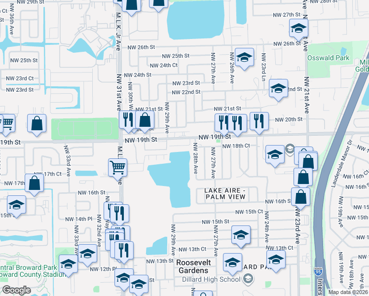 map of restaurants, bars, coffee shops, grocery stores, and more near 1801 Northwest 28th Avenue in Fort Lauderdale