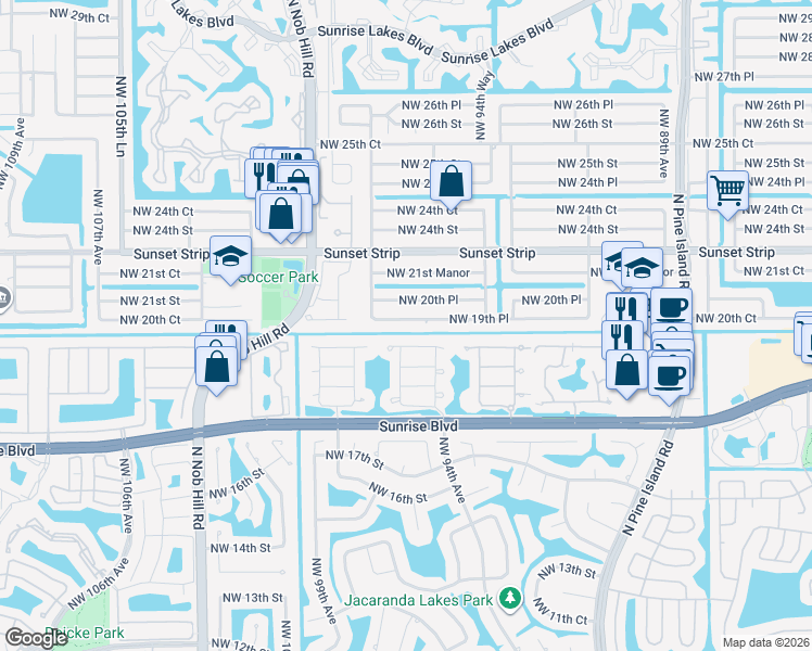 map of restaurants, bars, coffee shops, grocery stores, and more near 9481 Northwest 18th Drive in Plantation