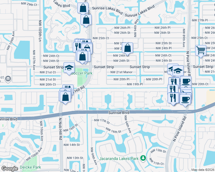 map of restaurants, bars, coffee shops, grocery stores, and more near 1877 Northwest 96th Avenue in Plantation