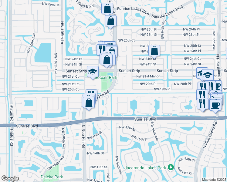map of restaurants, bars, coffee shops, grocery stores, and more near 1875 Northwest 99th Avenue in Plantation