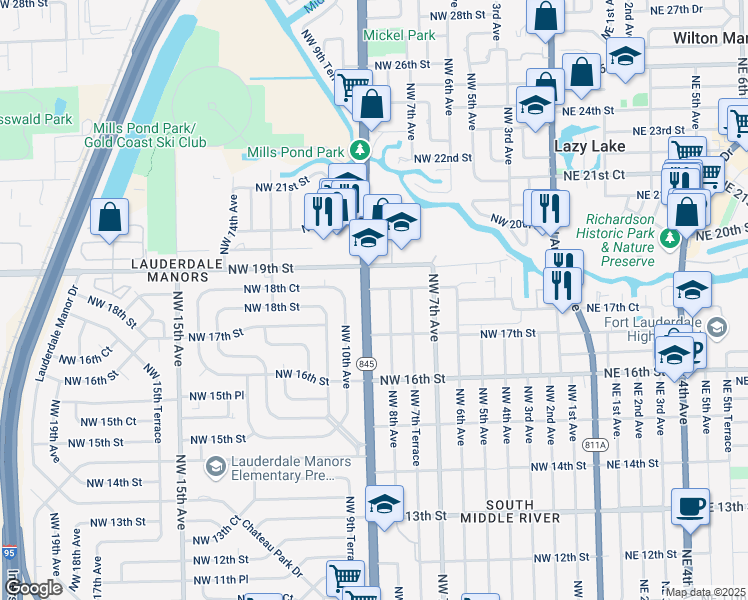 map of restaurants, bars, coffee shops, grocery stores, and more near 809 Northwest 18th Street in Fort Lauderdale