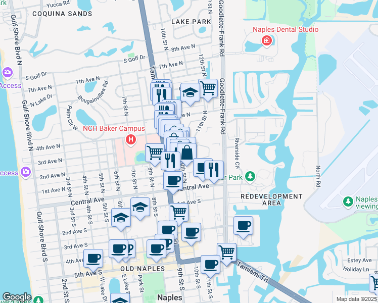 map of restaurants, bars, coffee shops, grocery stores, and more near 1098 3rd Avenue North in Naples