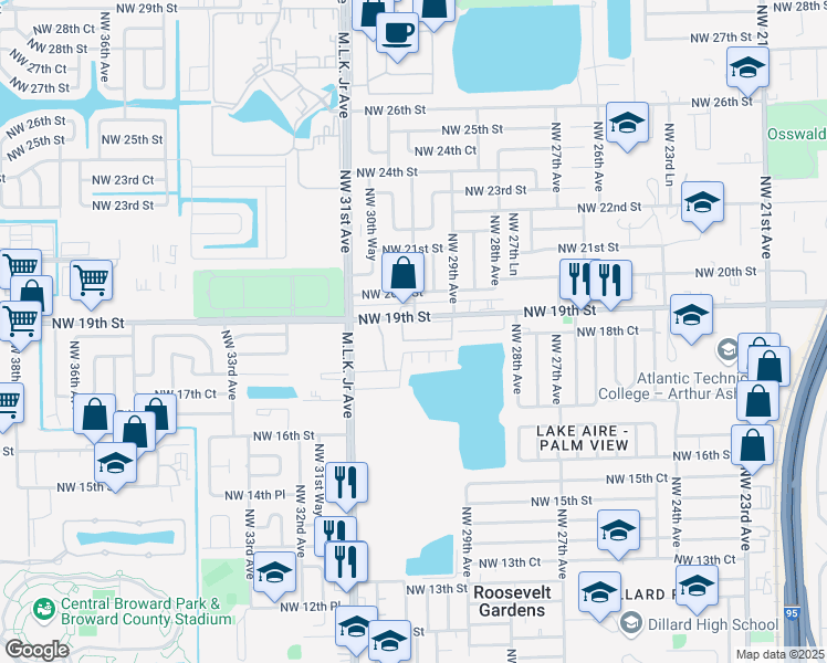 map of restaurants, bars, coffee shops, grocery stores, and more near 2960 Northwest 19th Street in Fort Lauderdale