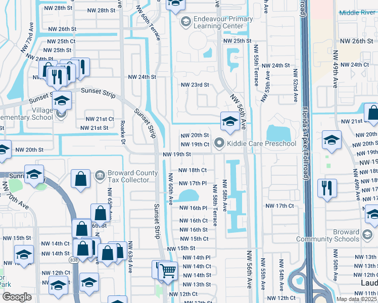 map of restaurants, bars, coffee shops, grocery stores, and more near 5915 Northwest 19th Court in Lauderhill