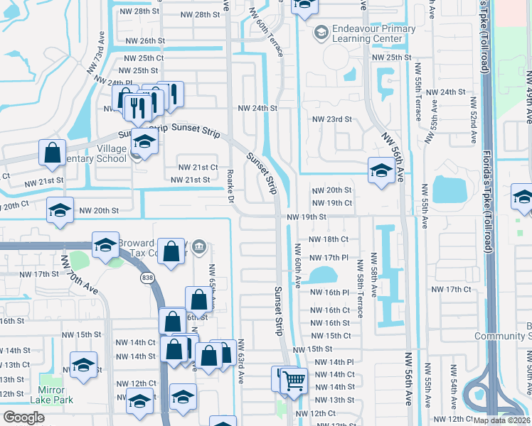 map of restaurants, bars, coffee shops, grocery stores, and more near 6241 Northwest 20th Street in Sunrise