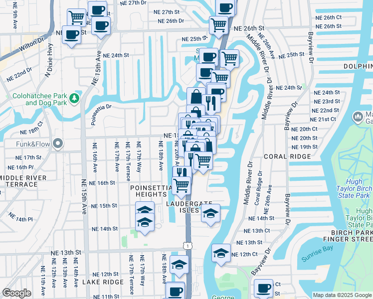 map of restaurants, bars, coffee shops, grocery stores, and more near 2003 Northeast 17th Court in Fort Lauderdale