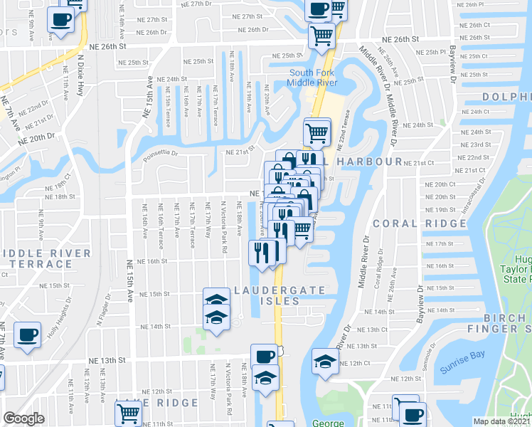 map of restaurants, bars, coffee shops, grocery stores, and more near 2003 Northeast 17th Court in Fort Lauderdale