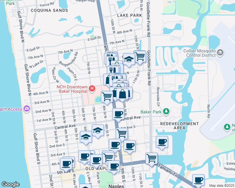map of restaurants, bars, coffee shops, grocery stores, and more near 987 3rd Avenue North in Naples