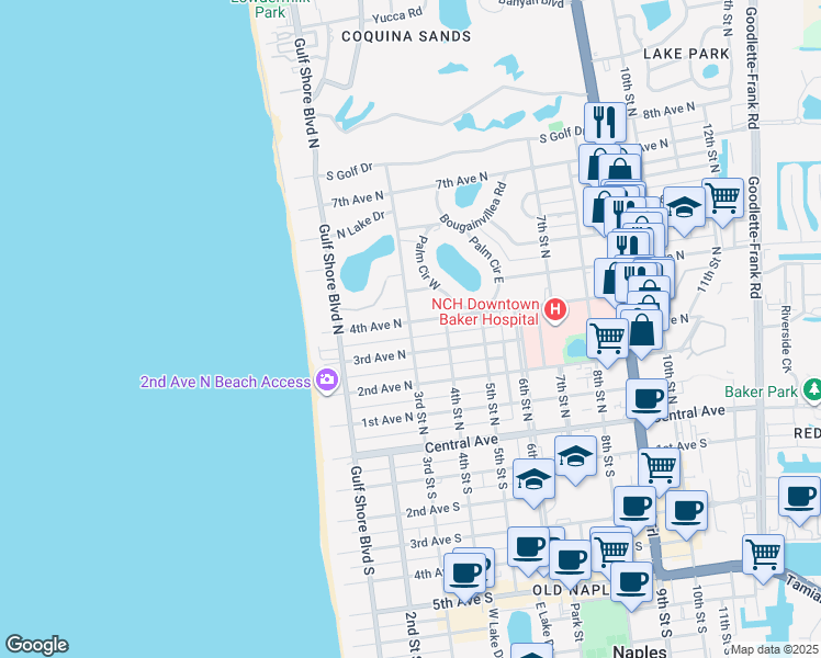 map of restaurants, bars, coffee shops, grocery stores, and more near 339 4th Avenue North in Naples