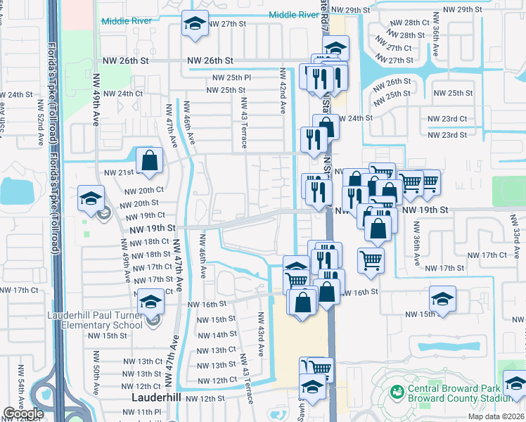 map of restaurants, bars, coffee shops, grocery stores, and more near 4221 Hidden Forest in Lauderhill