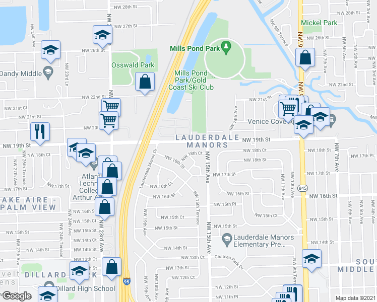 map of restaurants, bars, coffee shops, grocery stores, and more near 1541 Northwest 18th Court in Fort Lauderdale