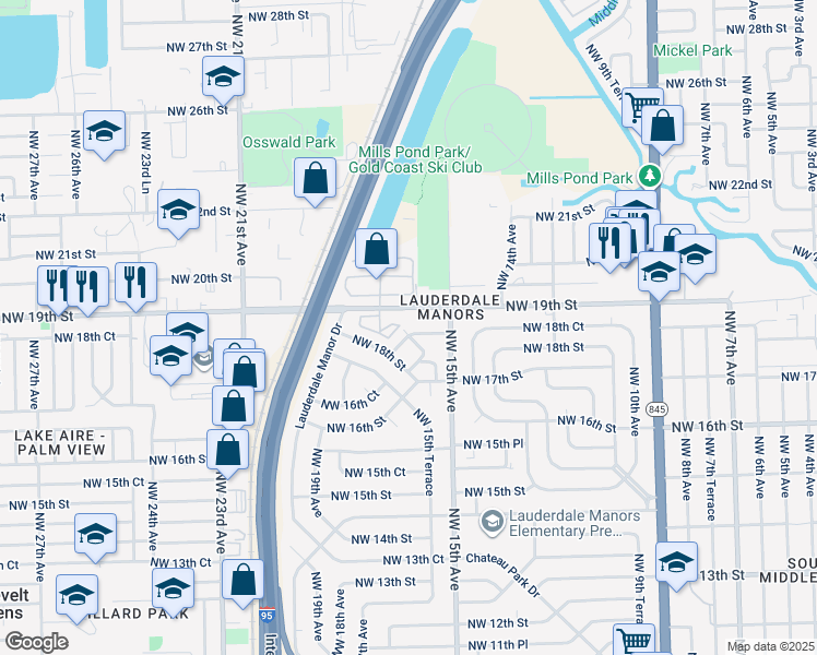 map of restaurants, bars, coffee shops, grocery stores, and more near 1541 Northwest 18th Court in Fort Lauderdale