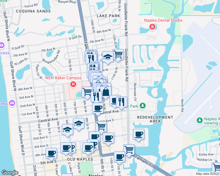 map of restaurants, bars, coffee shops, grocery stores, and more near 1098 3rd Avenue North in Naples