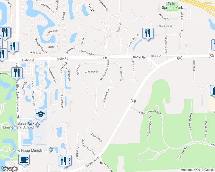 map of restaurants, bars, coffee shops, grocery stores, and more near 8047 Princeton Drive in Naples