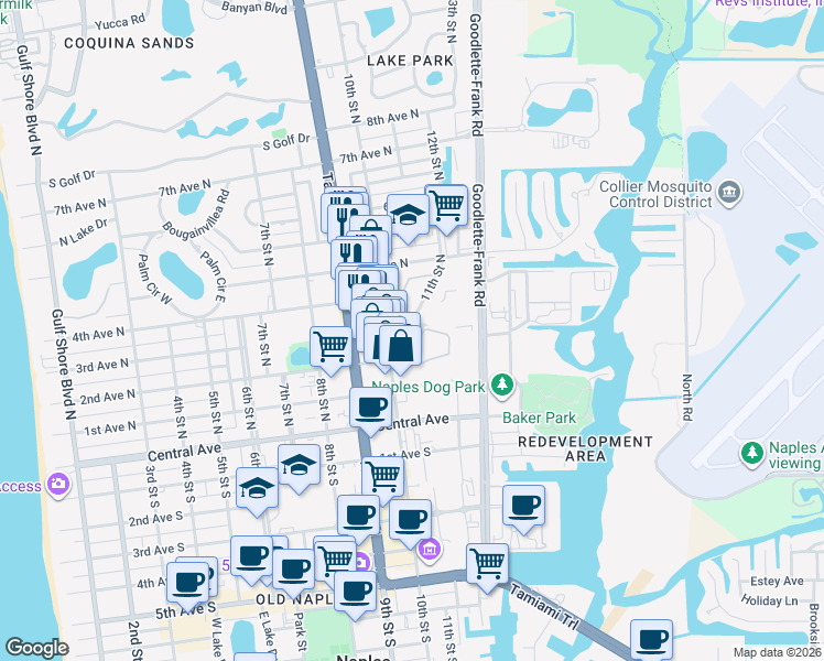 map of restaurants, bars, coffee shops, grocery stores, and more near 1080 3rd Avenue North in Naples