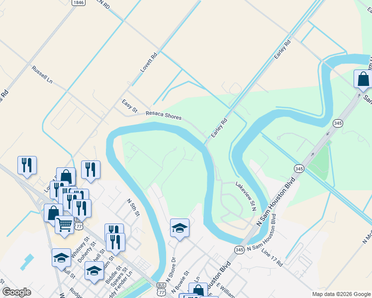 map of restaurants, bars, coffee shops, grocery stores, and more near 437 Resaca Shores Boulevard in San Benito