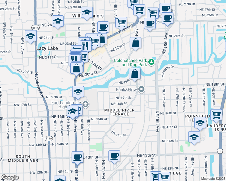 map of restaurants, bars, coffee shops, grocery stores, and more near 811 Northeast 17th Court in Fort Lauderdale