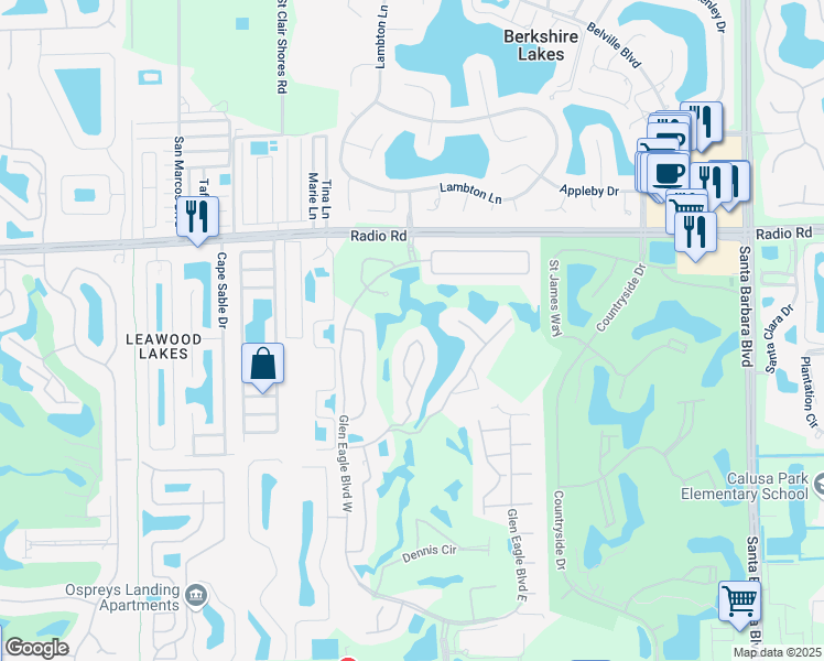 map of restaurants, bars, coffee shops, grocery stores, and more near 729 Saratoga Circle in Naples