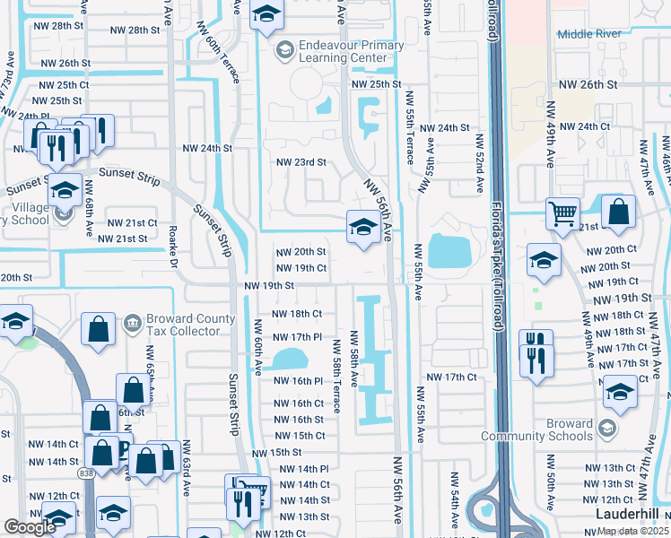 map of restaurants, bars, coffee shops, grocery stores, and more near 1934 Northwest 58th Terrace in Lauderhill