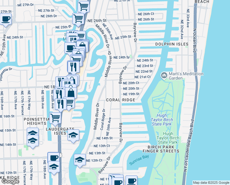 map of restaurants, bars, coffee shops, grocery stores, and more near 1911 Bayview Drive in Fort Lauderdale