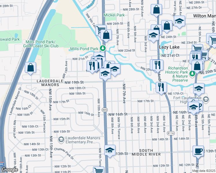 map of restaurants, bars, coffee shops, grocery stores, and more near 809 Northwest 18th Street in Fort Lauderdale