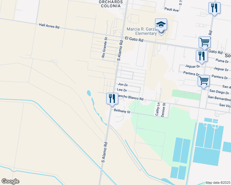map of restaurants, bars, coffee shops, grocery stores, and more near 1020 Rancho Blanco Rd in Alamo