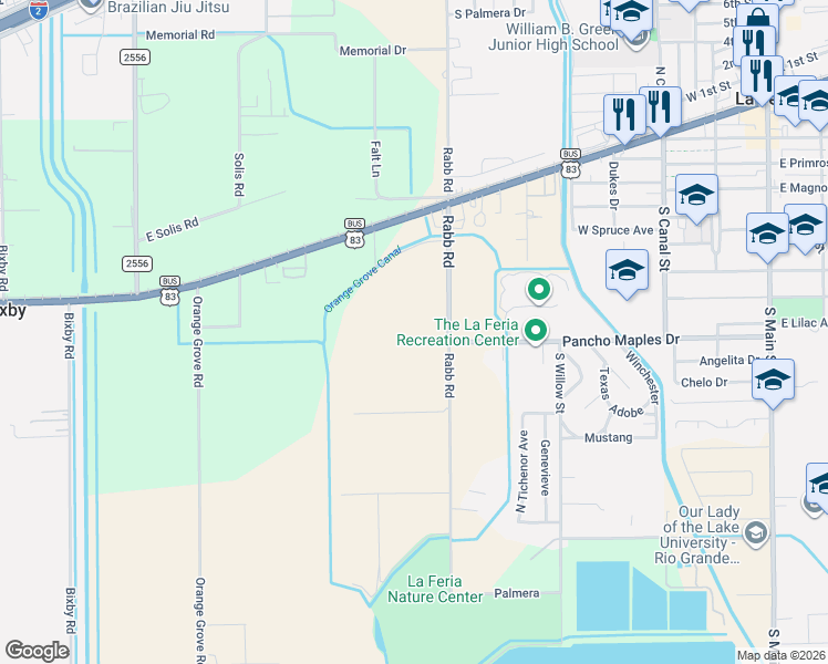 map of restaurants, bars, coffee shops, grocery stores, and more near 27918-28168 Rabb Road in La Feria