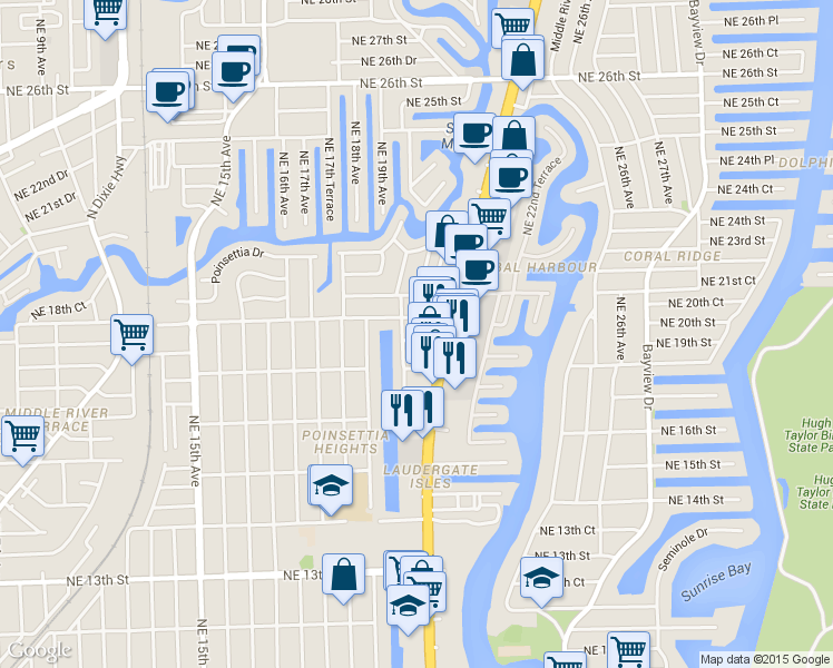 map of restaurants, bars, coffee shops, grocery stores, and more near 2003 Northeast 17th Court in Fort Lauderdale