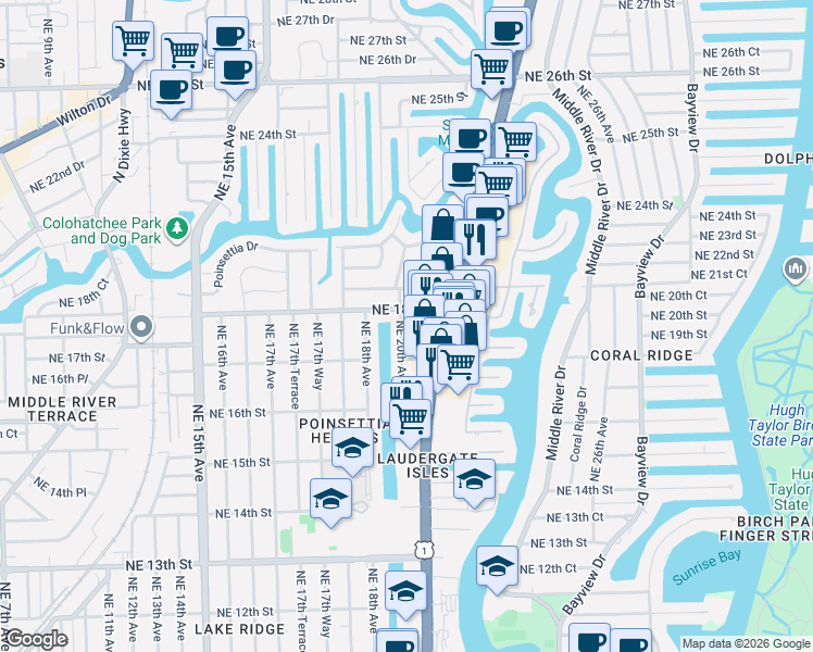 map of restaurants, bars, coffee shops, grocery stores, and more near 2003 Northeast 17th Court in Fort Lauderdale