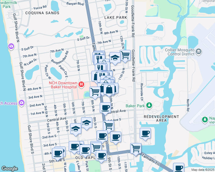 map of restaurants, bars, coffee shops, grocery stores, and more near 987 3rd Avenue North in Naples