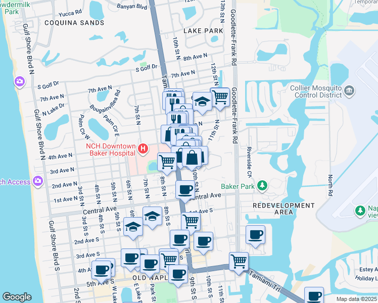 map of restaurants, bars, coffee shops, grocery stores, and more near 987 3rd Avenue North in Naples