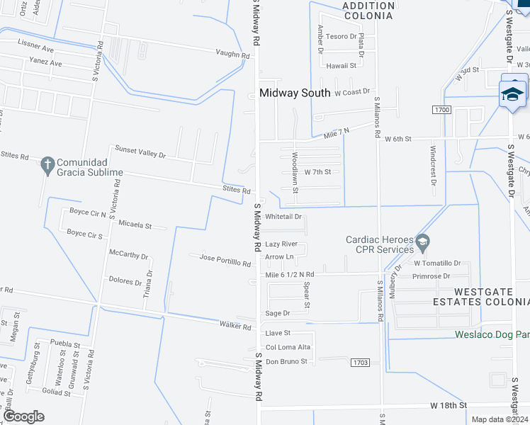 map of restaurants, bars, coffee shops, grocery stores, and more near 3224 Whitetail Drive in Weslaco