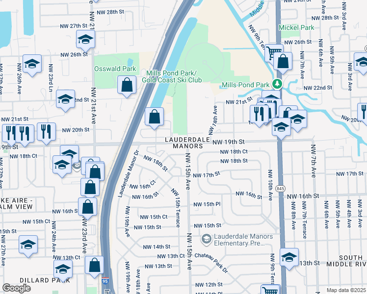map of restaurants, bars, coffee shops, grocery stores, and more near 1510 Northwest 19th Street in Fort Lauderdale
