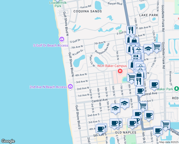 map of restaurants, bars, coffee shops, grocery stores, and more near 339 4th Avenue North in Naples