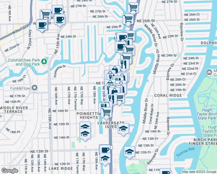 map of restaurants, bars, coffee shops, grocery stores, and more near 2003 Northeast 17th Court in Fort Lauderdale