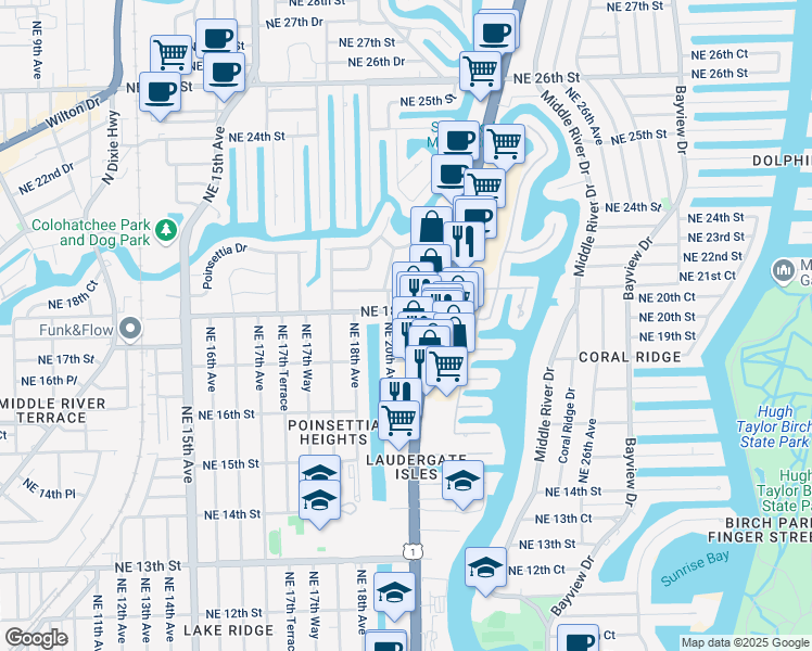 map of restaurants, bars, coffee shops, grocery stores, and more near 2003 Northeast 17th Court in Fort Lauderdale